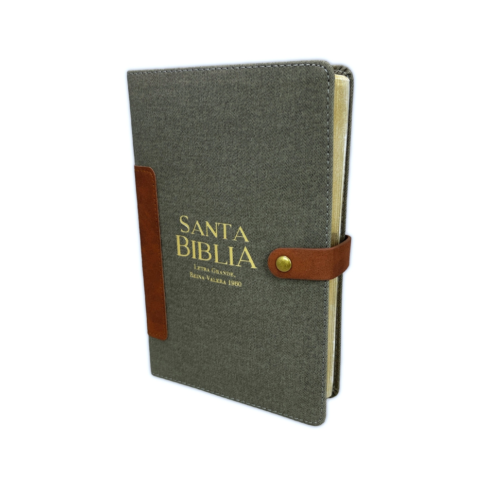 Biblia RV60 Broche LG Manual Canto Dorado Imitación Piel Gris y Café
