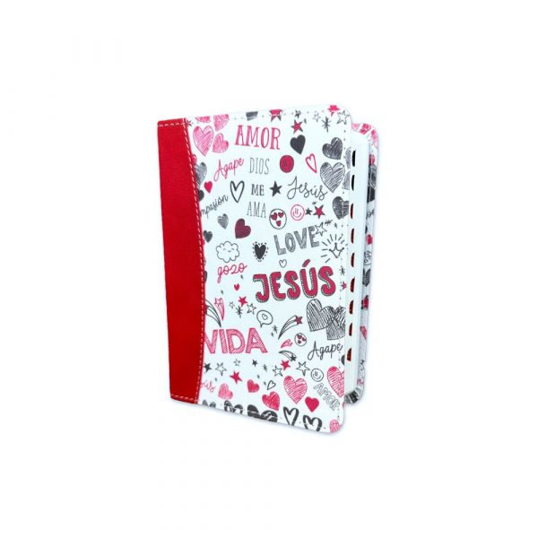 Biblia de Bolsillo RV1960 imit y tela impresa con índice - palabras de vida amor rojo