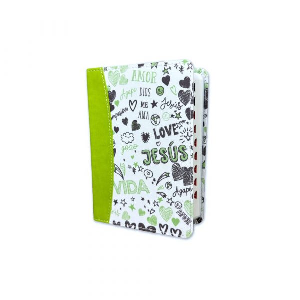Biblia de Bolsillo RV1960 imit y tela impresa con índice - palabras de vida amor verde