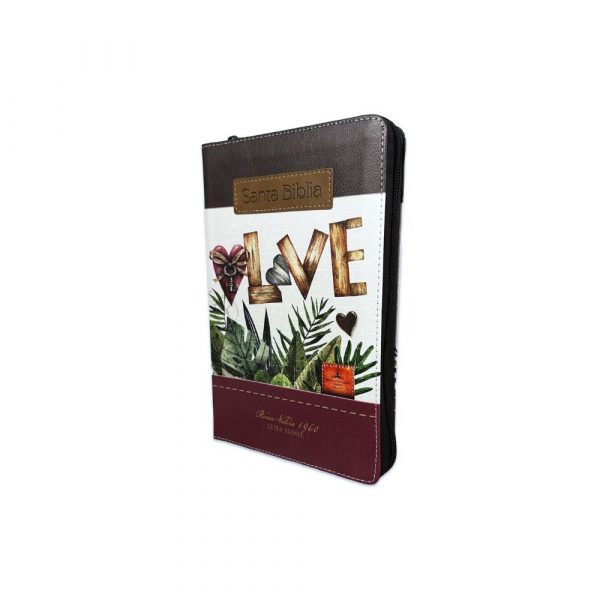 Biblia con Cierre Letra Grande  RV1960 imit. Floral Marrón y Grana con Indice