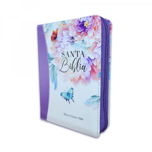 Biblia RV1960 de Bolsillo, Imitación Piel "Jardín Lila" c/Cierre e Índice