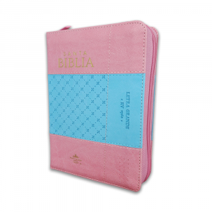 Biblia RV1960 Letra Grande, Imitación Piel Bicolor "Rosa/Celeste" c/Cierre e Índice