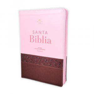 Biblia RV1960 Letra Super Gigante, Imitación Piel "Rosa/Café Mariposa" c/Cierre e Índice
