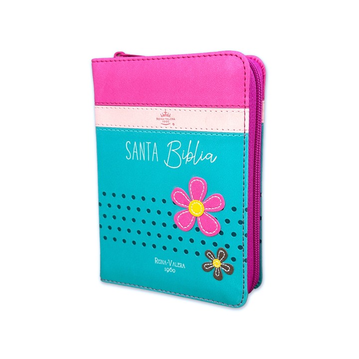 Biblia RV1960 de Bolsillo c/Cierre Imitación Fuchsia Rosa Turquesa