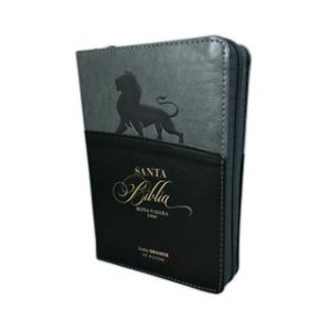 Biblia RVR60 León Imitación Piel Gris/Negro Índice y Cierre